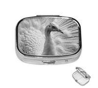 Pill Box 2 Compartment Metal Medicine Pill Organizer White Peacock Pill Case for Purse or Pocket Cute Mini Portable Pill Holder Travel Pill Container to Hold Supplements, Vitamins, Fish Oil