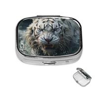 Pill Box 2 Compartment Metal Medicine Pill Organizer White Tiger in the River Pill Case for Purse or Pocket Cute Mini Portable Pill Holder Travel Pill Container to Hold Supplements, Vitamins, Fish Oil