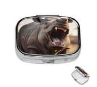 Pill Box 2 Compartment Metal Medicine Pill Organizer Wild Animals Open The Mouth Pill Case for Purse or Pocket Cute Mini Portable Pill Holder Travel Pill Container to Hold Supplements Vitamins