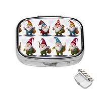 Pill Box 2 Compartment Metal Medicine Pill Organizer Xmas Funny Gnomes Pill Case for Purse or Pocket Cute Mini Portable Pill Holder Travel Pill Container to Hold Supplements, Vitamins, Fish Oil