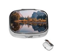 Pill Box 2 Compartment Metal Medicine Pill Organizer Yosemite National Park Pill Case for Purse or Pocket Cute Mini Portable Pill Holder Travel Pill Container to Hold Supplements, Vitamins, Fish Oil