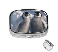 Pill Box 2 Compartment Metal Medicine Pill Organizer Young Penguins Pill Case for Purse or Pocket Cute Mini Portable Pill Holder Travel Pill Container to Hold Supplements, Vitamins, Fish Oil