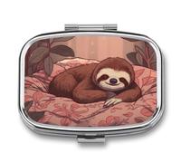Pill Box 2 Compartment Mini Medicine Pill Case A Cute Little Sloth Pill Holder for Purse Pocket Waterproof Metal Pill Container Decorative Medicine Pill Organiser for Travel Or Daily