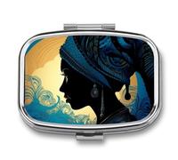 Pill Box 2 Compartment Mini Medicine Pill Case A Woman's Face Pill Holder for Purse Pocket Waterproof Metal Pill Container Decorative Medicine Pill Organiser for Travel Or Daily