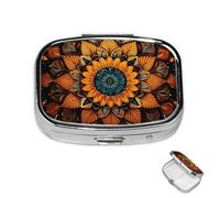 Pill Box 2 Compartment Mini Medicine Pill Case Abstract Mandala Pill Holder for Purse Pocket Waterproof Metal Pill Container Decorative Medicine Pill Organiser for Travel or Daily