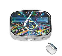 Pill Box 2 Compartment Mini Medicine Pill Case Abstract Music Themed Pill Holder for Purse Pocket Waterproof Metal Pill Container Decorative Medicine Pill Organiser for Travel or Daily
