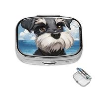 Pill Box 2 Compartment Mini Medicine Pill Case Adorable Schnauzer Pill Holder for Purse Pocket Waterproof Metal Pill Container Decorative Medicine Pill Organiser for Travel or Daily