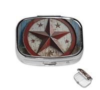Pill Box 2 Compartment Mini Medicine Pill Case American Wastern Texas Star Pill Holder for Purse Pocket Waterproof Metal Pill Container Decorative Medicine Pill Organiser for Travel or Daily