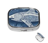 Pill Box 2 Compartment Mini Medicine Pill Case Blue Pattern Shark Pill Holder for Purse Pocket Waterproof Metal Pill Container Decorative Medicine Pill Organiser for Travel or Daily