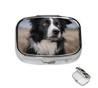 Pill Box 2 Compartment Mini Medicine Pill Case Border Collie Pill Holder for Purse Pocket Waterproof Metal Pill Container Decorative Medicine Pill Organiser for Travel or Daily