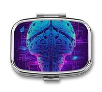 Pill Box 2 Compartment Mini Medicine Pill Case Brain in Space Pill Holder for Purse Pocket Waterproof Metal Pill Container Decorative Medicine Pill Organiser for Travel Or Daily