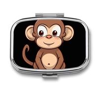 Pill Box 2 Compartment Mini Medicine Pill Case Cartoon Brown Monkey Pill Holder for Purse Pocket Waterproof Metal Pill Container Decorative Medicine Pill Organiser for Travel Or Daily