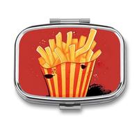 Pill Box 2 Compartment Mini Medicine Pill Case Cartoon French Fries Pill Holder for Purse Pocket Waterproof Metal Pill Container Decorative Medicine Pill Organiser for Travel Or Daily