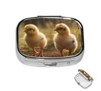Pill Box 2 Compartment Mini Medicine Pill Case Chicks in the Field Pill Holder for Purse Pocket Waterproof Metal Pill Container Decorative Medicine Pill Organiser for Travel or Daily