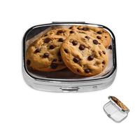 Pill Box 2 Compartment Mini Medicine Pill Case Chocolate Chip Cookies Pill Holder for Purse Pocket Waterproof Metal Pill Container Decorative Medicine Pill Organiser for Travel or Daily