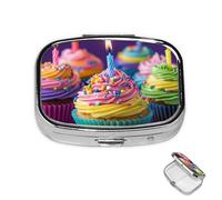Pill Box 2 Compartment Mini Medicine Pill Case Colorful Cupcakes Pill Holder for Purse Pocket Waterproof Metal Pill Container Decorative Medicine Pill Organiser for Travel or Daily