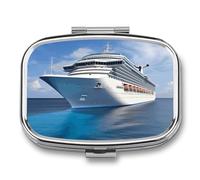 Pill Box 2 Compartment Mini Medicine Pill Case Cruise Ship Pill Holder for Purse Pocket Waterproof Metal Pill Container Decorative Medicine Pill Organiser for Travel Or Daily
