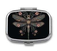 Pill Box 2 Compartment Mini Medicine Pill Case Delicate Dragonfly Beads Pill Holder for Purse Pocket Waterproof Metal Pill Container Decorative Medicine Pill Organiser for Travel Or Daily