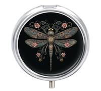 Pill Box 2 Compartment Mini Medicine Pill Case Delicate Dragonfly Beads Pill Holder for Purse Pocket Waterproof Metal Pill Container Decorative Medicine Pill Organiser for Travel Or Daily