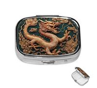 Pill Box 2 Compartment Mini Medicine Pill Case Dragon Chinese Background Pill Holder for Purse Pocket Waterproof Metal Pill Container Decorative Medicine Pill Organiser for Travel or Daily