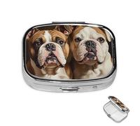 Pill Box 2 Compartment Mini Medicine Pill Case English Bulldogs Pill Holder for Purse Pocket Waterproof Metal Pill Container Decorative Medicine Pill Organiser for Travel or Daily