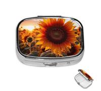 Pill Box 2 Compartment Mini Medicine Pill Case Farm Sunflower Pill Holder for Purse Pocket Waterproof Metal Pill Container Decorative Medicine Pill Organiser for Travel or Daily