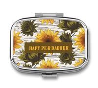 Pill Box 2 Compartment Mini Medicine Pill Case Father's Day Sunflower Pill Holder for Purse Pocket Waterproof Metal Pill Container Decorative Medicine Pill Organiser for Travel Or Daily