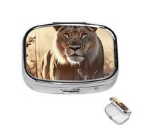 Pill Box 2 Compartment Mini Medicine Pill Case Female Lion Pill Holder for Purse Pocket Waterproof Metal Pill Container Decorative Medicine Pill Organiser for Travel or Daily
