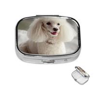 Pill Box 2 Compartment Mini Medicine Pill Case French Poodle Pill Holder for Purse Pocket Waterproof Metal Pill Container Decorative Medicine Pill Organiser for Travel or Daily