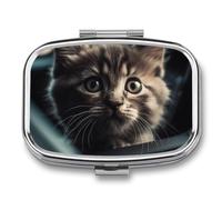 Pill Box 2 Compartment Mini Medicine Pill Case Frightened Kitten in Car Pill Holder for Purse Pocket Waterproof Metal Pill Container Decorative Medicine Pill Organiser for Travel Or Daily