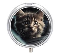 Pill Box 2 Compartment Mini Medicine Pill Case Frightened Kitten in Car Pill Holder for Purse Pocket Waterproof Metal Pill Container Decorative Medicine Pill Organiser for Travel Or Daily