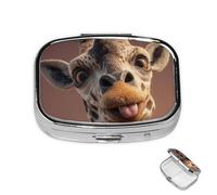 Pill Box 2 Compartment Mini Medicine Pill Case Funny Giraffe Pill Holder for Purse Pocket Waterproof Metal Pill Container Decorative Medicine Pill Organiser for Travel or Daily