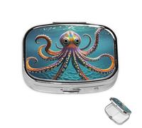 Pill Box 2 Compartment Mini Medicine Pill Case Giant Octopus Pill Holder for Purse Pocket Waterproof Metal Pill Container Decorative Medicine Pill Organiser for Travel or Daily