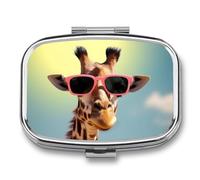Pill Box 2 Compartment Mini Medicine Pill Case Giraffe in Sunglasses Pill Holder for Purse Pocket Waterproof Metal Pill Container Decorative Medicine Pill Organiser for Travel Or Daily