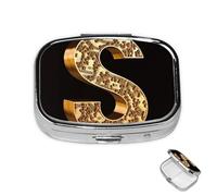 Pill Box 2 Compartment Mini Medicine Pill Case Gold Dollar Sign Pill Holder for Purse Pocket Waterproof Metal Pill Container Decorative Medicine Pill Organiser for Travel or Daily