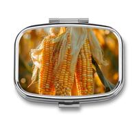 Pill Box 2 Compartment Mini Medicine Pill Case Golden Corn Cobs Pill Holder for Purse Pocket Waterproof Metal Pill Container Decorative Medicine Pill Organiser for Travel Or Daily