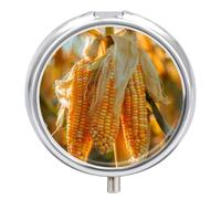 Pill Box 2 Compartment Mini Medicine Pill Case Golden Corn Cobs Pill Holder for Purse Pocket Waterproof Metal Pill Container Decorative Medicine Pill Organiser for Travel Or Daily
