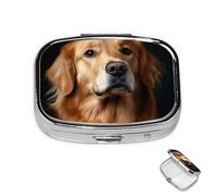 Pill Box 2 Compartment Mini Medicine Pill Case Golden Retriever Pill Holder for Purse Pocket Waterproof Metal Pill Container Decorative Medicine Pill Organiser for Travel or Daily