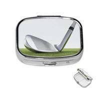 Pill Box 2 Compartment Mini Medicine Pill Case Golf Club Pill Holder for Purse Pocket Waterproof Metal Pill Container Decorative Medicine Pill Organiser for Travel or Daily