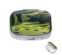 Pill Box 2 Compartment Mini Medicine Pill Case Golf Course Pill Holder for Purse Pocket Waterproof Metal Pill Container Decorative Medicine Pill Organiser for Travel or Daily