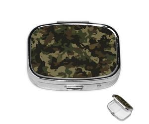 Pill Box 2 Compartment Mini Medicine Pill Case Green Military Camo Pill Holder for Purse Pocket Waterproof Metal Pill Container Decorative Medicine Pill Organiser for Travel or Daily