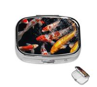 Pill Box 2 Compartment Mini Medicine Pill Case Japan Fancy Koi Carp Fishes Pill Holder for Purse Pocket Waterproof Metal Pill Container Decorative Medicine Pill Organiser for Travel or Daily
