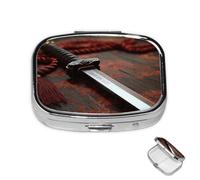 Pill Box 2 Compartment Mini Medicine Pill Case Japan Samurai Sword Pill Holder for Purse Pocket Waterproof Metal Pill Container Decorative Medicine Pill Organiser for Travel or Daily