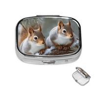 Pill Box 2 Compartment Mini Medicine Pill Case Little Squirrel Pill Holder for Purse Pocket Waterproof Metal Pill Container Decorative Medicine Pill Organiser for Travel or Daily