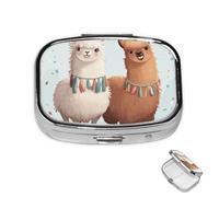 Pill Box 2 Compartment Mini Medicine Pill Case Llama Alpaca Pill Holder for Purse Pocket Waterproof Metal Pill Container Decorative Medicine Pill Organiser for Travel or Daily