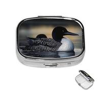 Pill Box 2 Compartment Mini Medicine Pill Case Loon Birds Pill Holder for Purse Pocket Waterproof Metal Pill Container Decorative Medicine Pill Organiser for Travel or Daily