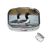Pill Box 2 Compartment Mini Medicine Pill Case Loon Birds Pill Holder for Purse Pocket Waterproof Metal Pill Container Decorative Medicine Pill Organiser for Travel or Daily