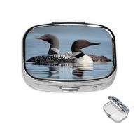 Pill Box 2 Compartment Mini Medicine Pill Case Loon Birds Pill Holder for Purse Pocket Waterproof Metal Pill Container Decorative Medicine Pill Organiser for Travel or Daily