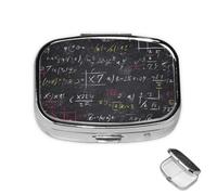 Pill Box 2 Compartment Mini Medicine Pill Case Mathematics and Physics Pill Holder for Purse Pocket Waterproof Metal Pill Container Decorative Medicine Pill Organiser for Travel or Daily