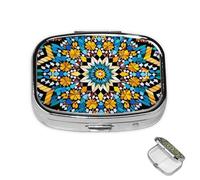 Pill Box 2 Compartment Mini Medicine Pill Case Moroccan Color Pattern Pill Holder for Purse Pocket Waterproof Metal Pill Container Decorative Medicine Pill Organiser for Travel or Daily